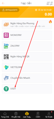 Nạp tiền bằng USDT tại nhà cái DAGA bước 1 