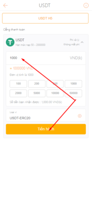 Nạp tiền bằng USDT tại nhà cái DAGA bước 2 
